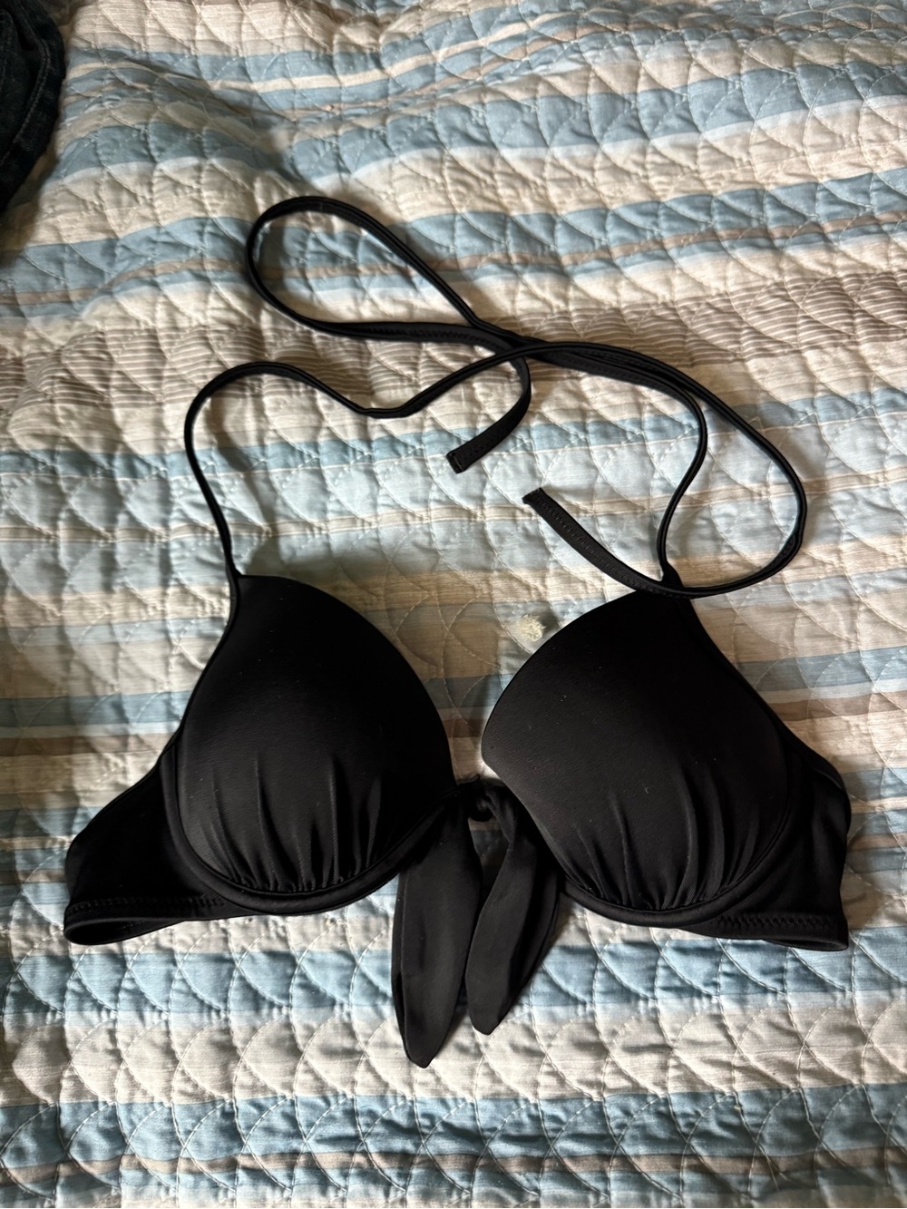 Black Tie-Front Bikini Top